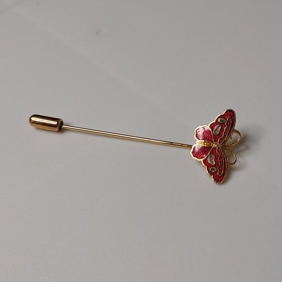 Red And Gold Tone Butterfly Stick Pin - Picture 1 of 14